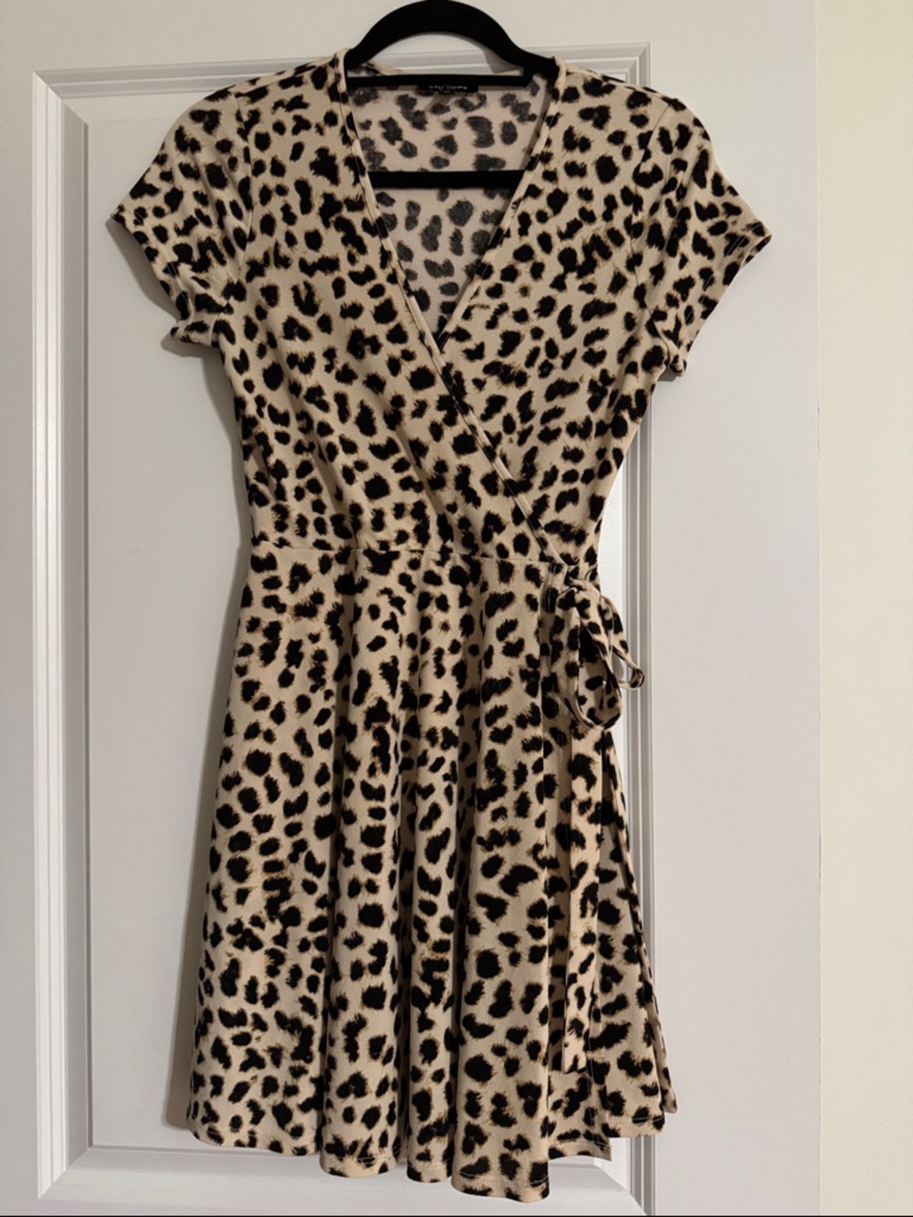 Express Beige and Black Leopard Wrap Mini Dress